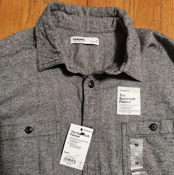 NWT Sonoma the Super Soft Flannel button down shirt, men's medium, gray - Picture 3 of 13